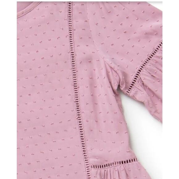 Matilda Jane Turn On The Charm Sheath Dress Women Sz L Lilac Swiss Dots Pleated - Picture 4 of 9